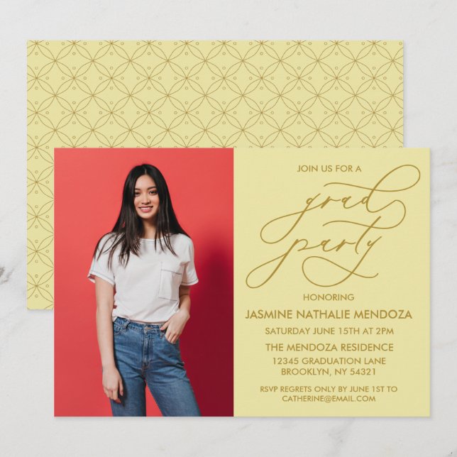 EINFACHE WÄHRUNGSKALLIGRAPHISCHE ABSCHLUSS-EINLADU EINLADUNG (Vorne/Hinten)