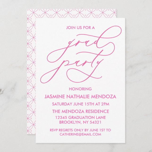 EINFACHE WÄHRUNGSKALLIGRAPHISCHE ABSCHLUSS-EINLADU EINLADUNG (Vorne/Hinten)