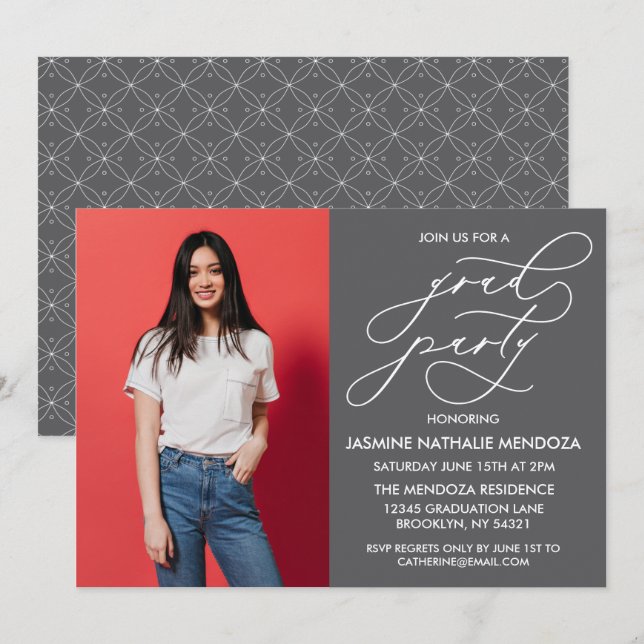 EINFACHE WÄHRUNGSKALLIGRAPHISCHE ABSCHLUSS-EINLADU EINLADUNG (Vorne/Hinten)