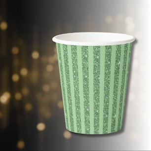 Einfache Waldgrüne Glitter-Stil Vertikalstreifen Pappbecher