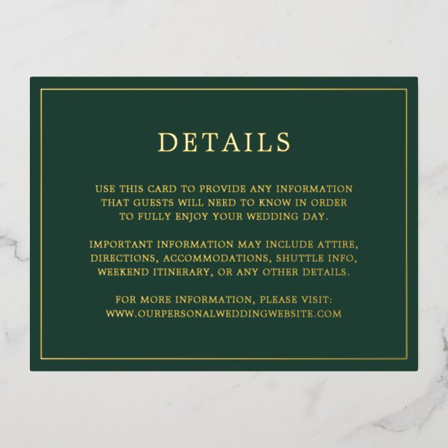 Einfache waldgrüne Hochzeitsfolie Folie Einladungspostkarte (Vorderseite)