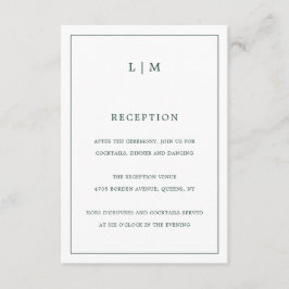 Einfache Waldgrüne Monogram Elegant Hochzeit Begleitkarte