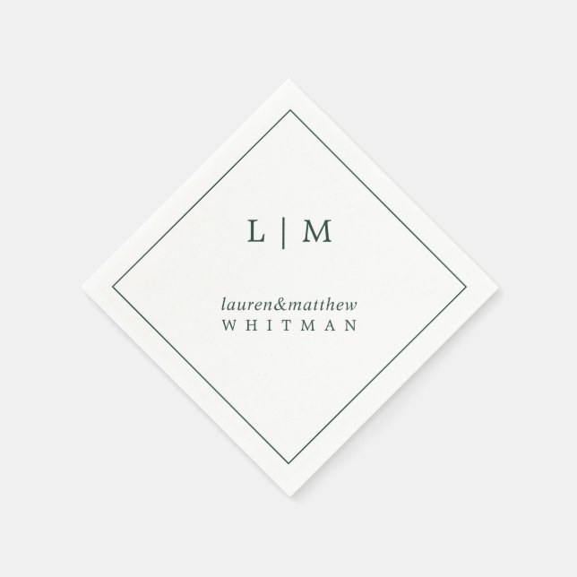Einfache Waldgrüne Monogram Elegant Hochzeit Serviette (Ecke)