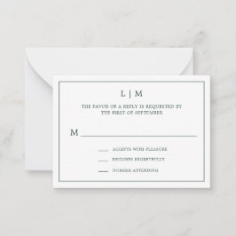 Einfache Waldgrüne Monogram Mini Wedding RSVP Mitteilungskarte