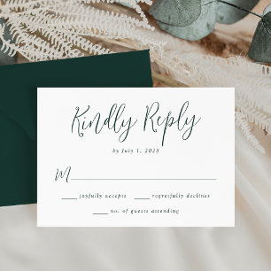 Einfache Waldgrüne Schrift Hochzeit RSVP Karte