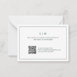Einfache walzgrüne Monogramm QR-Code Hochzeit RSVP Mitteilungskarte