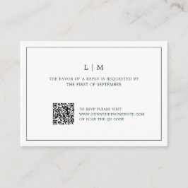Einfache walzgrüne Monogramm QR-Code Hochzeit RSVP Mitteilungskarte