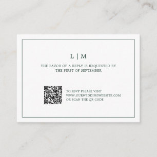 Einfache walzgrüne Monogramm QR-Code Hochzeit RSVP Mitteilungskarte