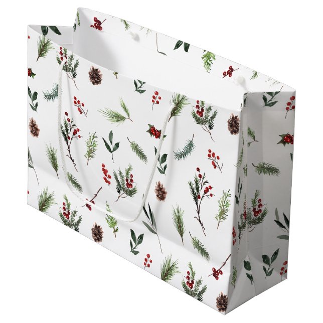 Einfache warme Rot Winter Wasserfarbe Weihnachten Große Geschenktüte (Vorderseite Schrägansicht)