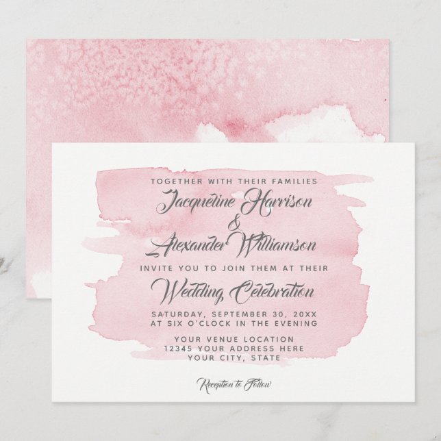 Einfache Wash Pink Pinselstriche Modern Einladung (Vorne/Hinten)