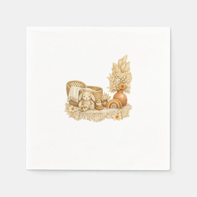 Einfache Wasserfarbe-Boho-Baby-Shower-Servietten Serviette (Vorderseite)
