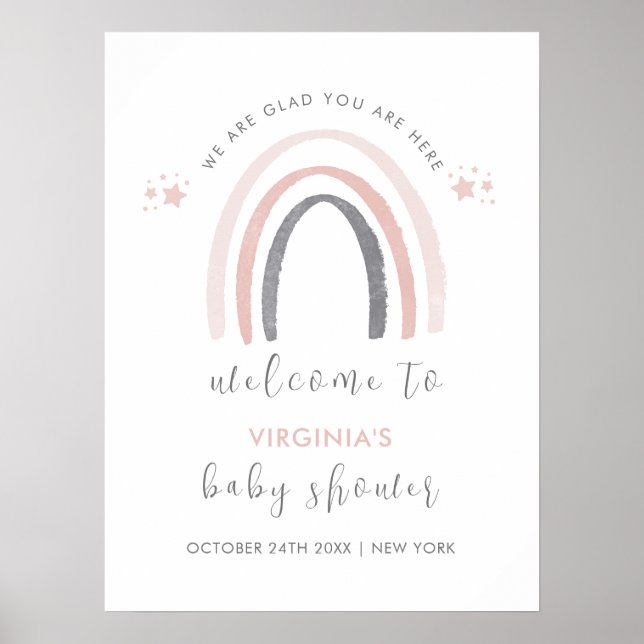 Einfache Wasserfarbe Boho Rainbow Baby Dusche Will Poster (Vorne)