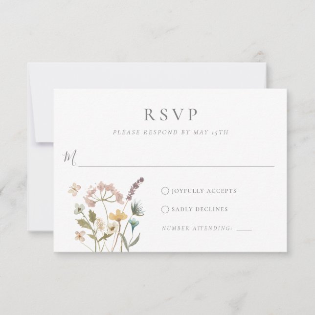 Einfache Wasserfarbe Delikate gepresste Blume Hoch RSVP Karte (Vorderseite)