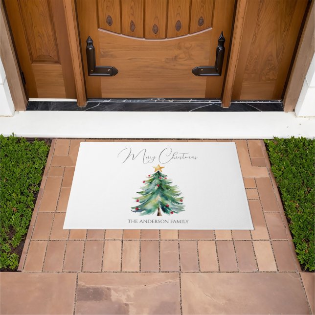 Einfache Wasserfarbe Frohe Weihnachtsbaum Willkomm Fußmatte (Außenbereich)