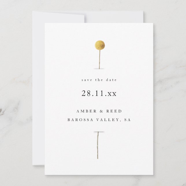 Einfache Wasserfarbe Gelber Blumensteh Minimalisti Save The Date (Vorderseite)