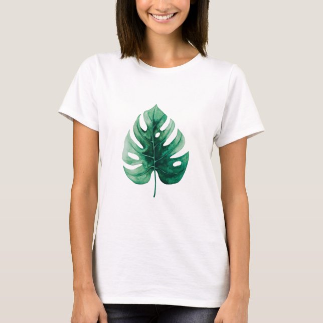 Einfache Wasserfarbe Grüne Monstera Illustration T-Shirt (Vorderseite)