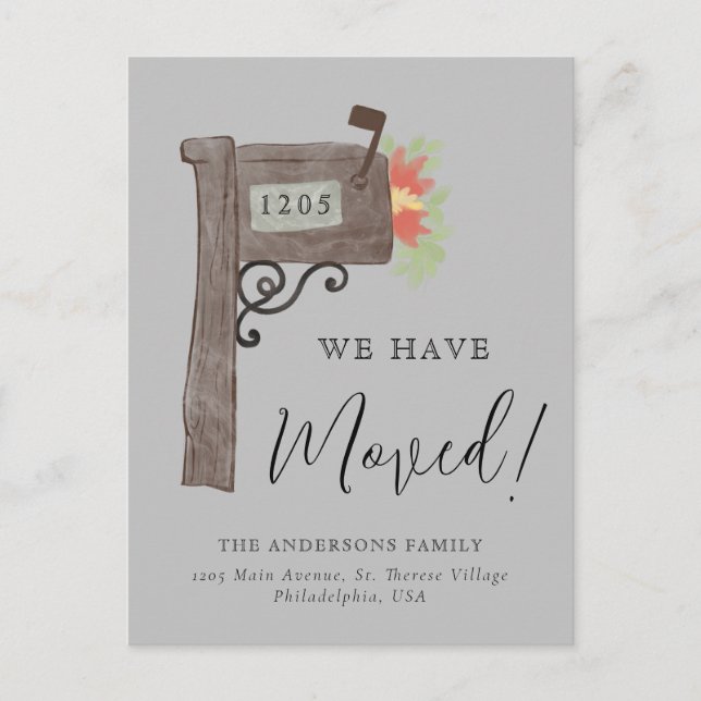 Einfache Wasserfarbe Mailbox Neue Zuhause Moving G Ankündigungspostkarte (Vorderseite)