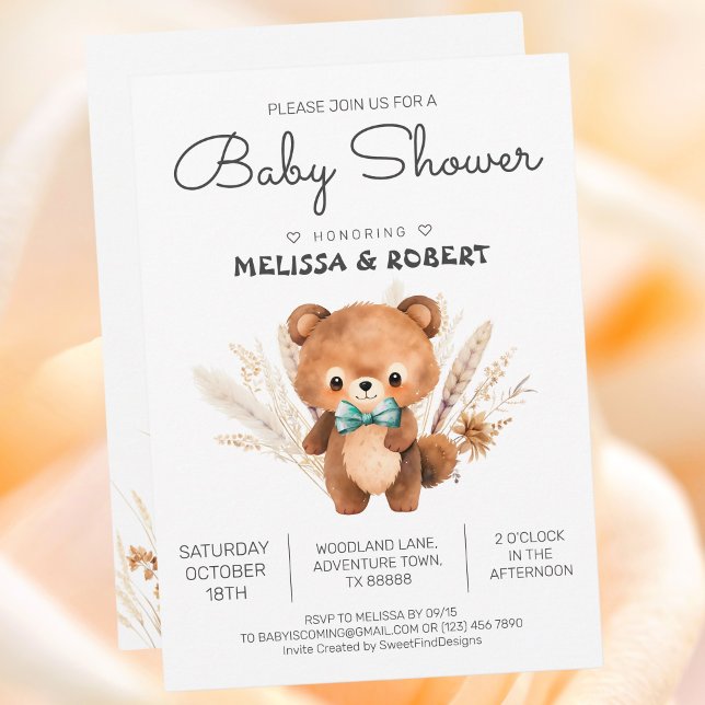 Einfache Wasserfarbe Niedlich Teddy Bear Baby Boy  Einladung (Simple Watercolor Cute Teddy Bear Baby Boy Shower Invitation)
