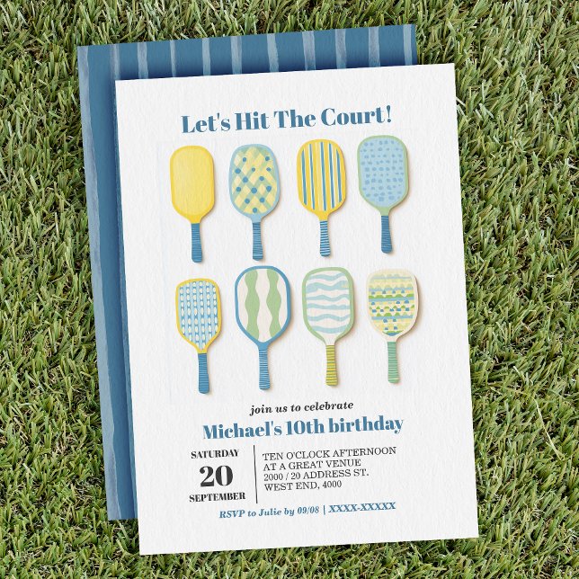 Einfache Wasserfarbe Pickleball Einladung (Serve up some fun with this stylish pickleball-themed birthday invitation.)