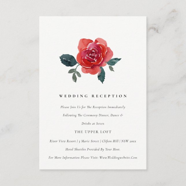 EINFACHE WASSERFARBE ROTE GRÜNE ROSE FLORALER EMPF BEGLEITKARTE (Vorderseite)