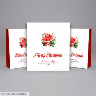 Einfache Wasserfarbe-Rote-Poinsettien-Feiertags-Ge Mittlere Geschenktüte