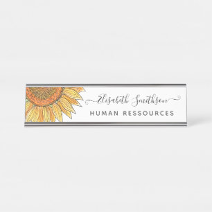 Einfache Wasserfarbe Sonnenblumen Beruflich Schreibtischnamensplakette