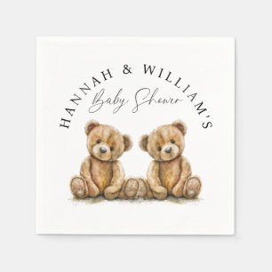 Einfache Wasserfarbe Teddy Bär Twins Baby Dusche Serviette