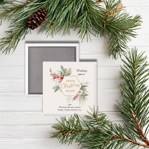 Einfache Wasserfarbe Weihnachten Botanisches Weiß  Magnet