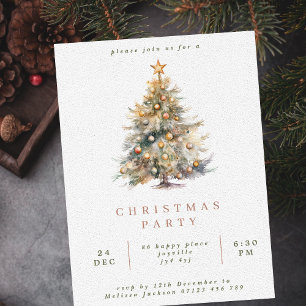 Einfache Wasserfarben-Weihnachtsbaum-Party Einladung