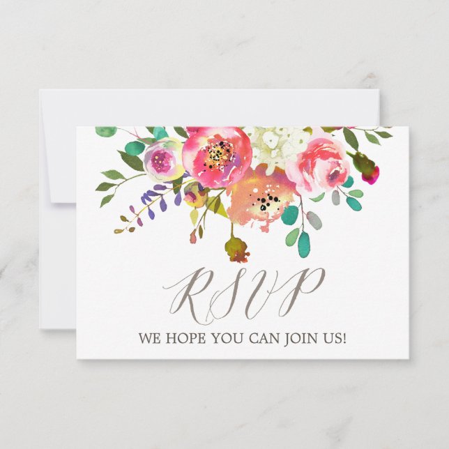 Einfache Watercolor Bouquet Website RSVP-Karte RSVP Karte (Vorderseite)