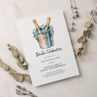 Einfache Watercolor Champagne Doppelte Geburtstags Einladung