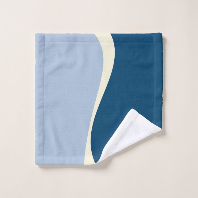 Einfache Waves 2 in Dunkelblau, Hellblau und Creme Badhandtuch Set (Waschlappen)