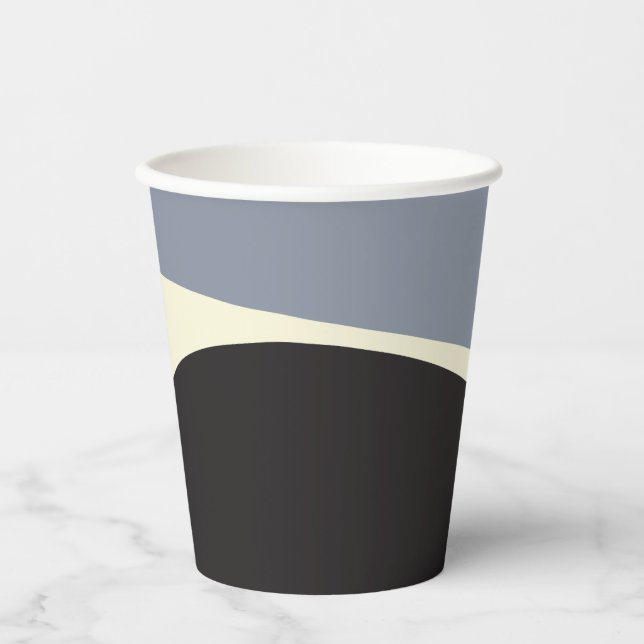 Einfache Waves 2 in Schwarz, Grau und Creme Pappbecher (Vorderseite)