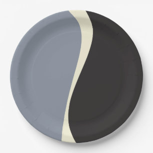 Einfache Waves 2 in Schwarz, Grau und Creme Pappteller