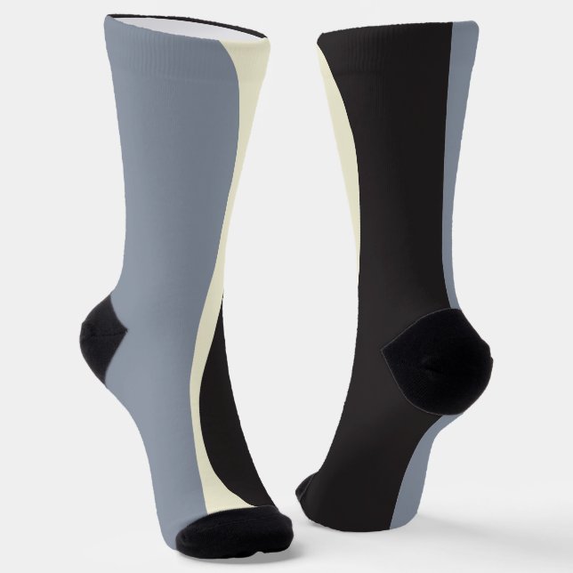 Einfache Waves 2 in Schwarz, Grau und Creme Socken (Gewinkelt)