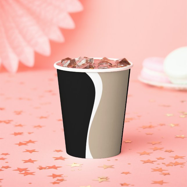 Einfache Waves 2 - Taupe, Schwarz und Weiß Pappbecher (Insitu)