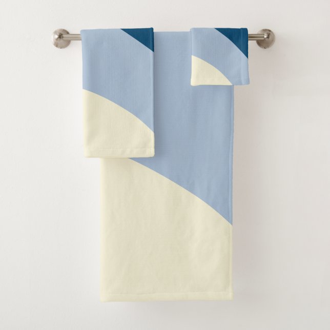 Einfache Waves - dunkelblau, hellblau und creme Badhandtuch Set (Insitu)