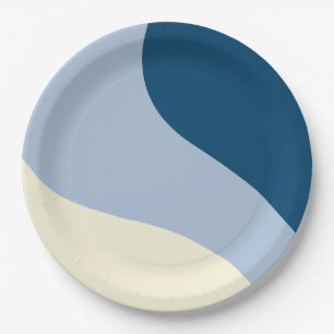 Einfache Waves - dunkelblau, hellblau und creme Pappteller