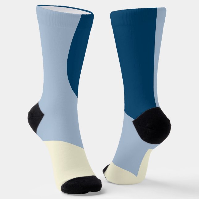 Einfache Waves - dunkelblau, hellblau und creme Socken (Gewinkelt)