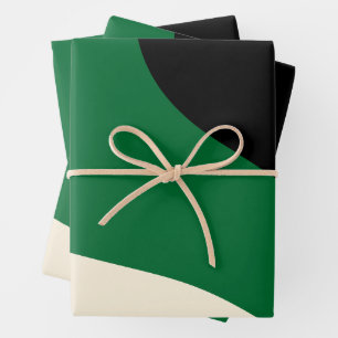 Einfache Waves - Grün, Creme und Schwarz Geschenkpapier Set