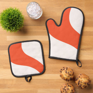 Einfache Waves - orange und weiß Ofenhandschuh & Topflappen-Set