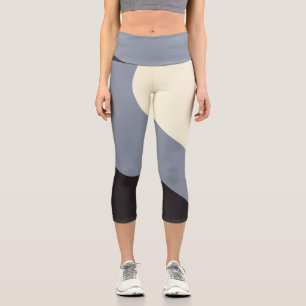 Einfache Waves - Schwarz, Grau und Creme Capri Leggings