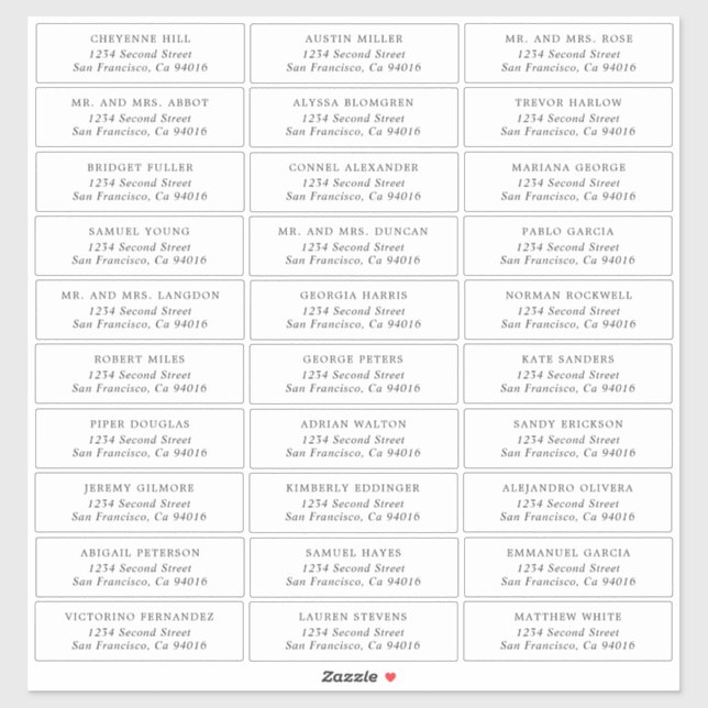 Einfache Wedding Guest Address Labels (Blatt)