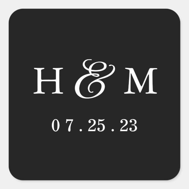 Einfache Wedding Monogram Sticker - Schwarz (Vorderseite)