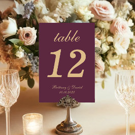 Einfache Wedding Wine Color Gold Script Calligraph Tischnummer
