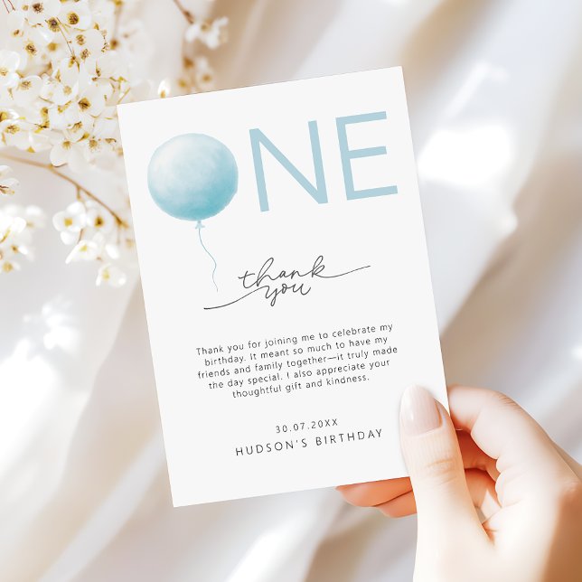 Einfache weiche blaue Luftballon Jungen erster Geb Dankeskarte (Von Creator hochgeladen)
