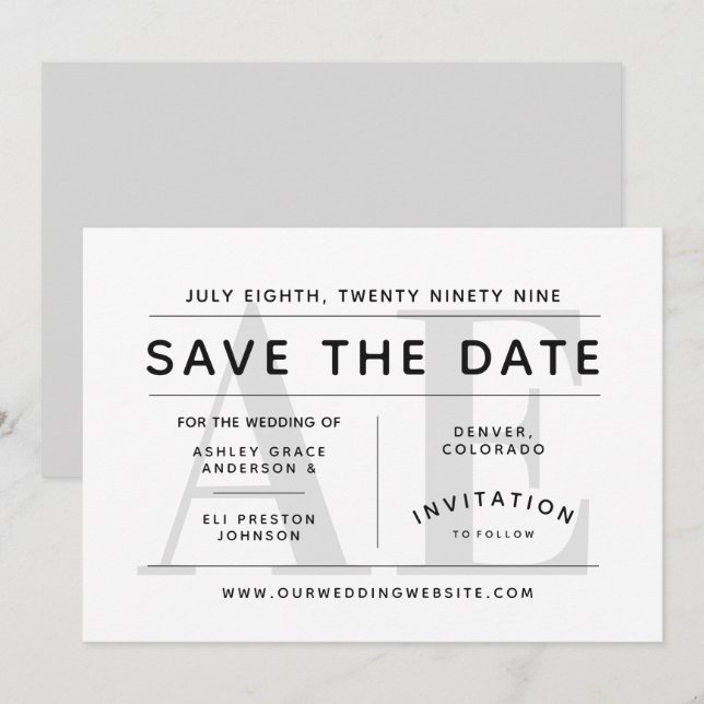 Einfache weiche graue Typografie Save the Date Einladung (Vorne/Hinten)