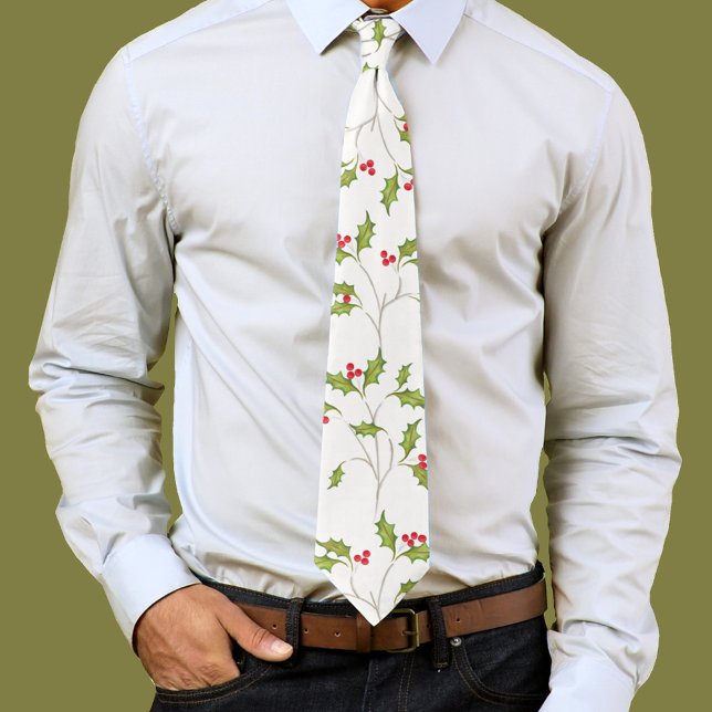 Einfache Weihnachten Wasserfarbe Holly Berries Grü Krawatte (Watercolor red holly berries neck tie. )