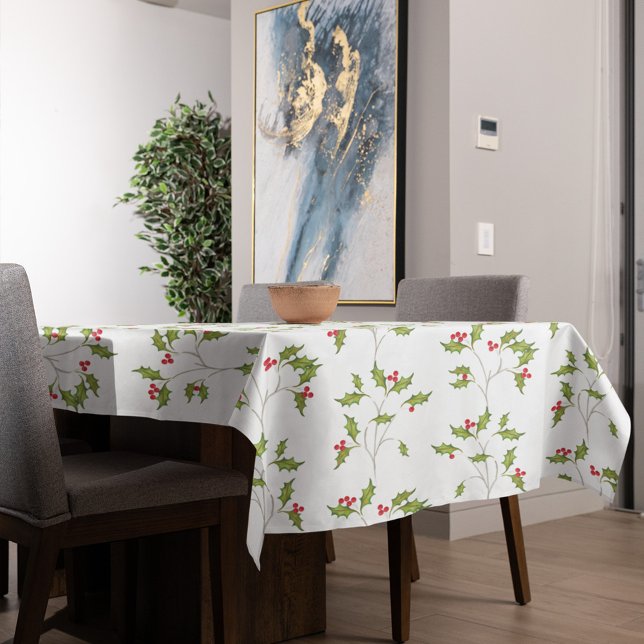 Einfache Weihnachten Wasserfarbe Holly Berries Grü Tischdecke (Christmas holiday holly berried pattern tablecloth)
