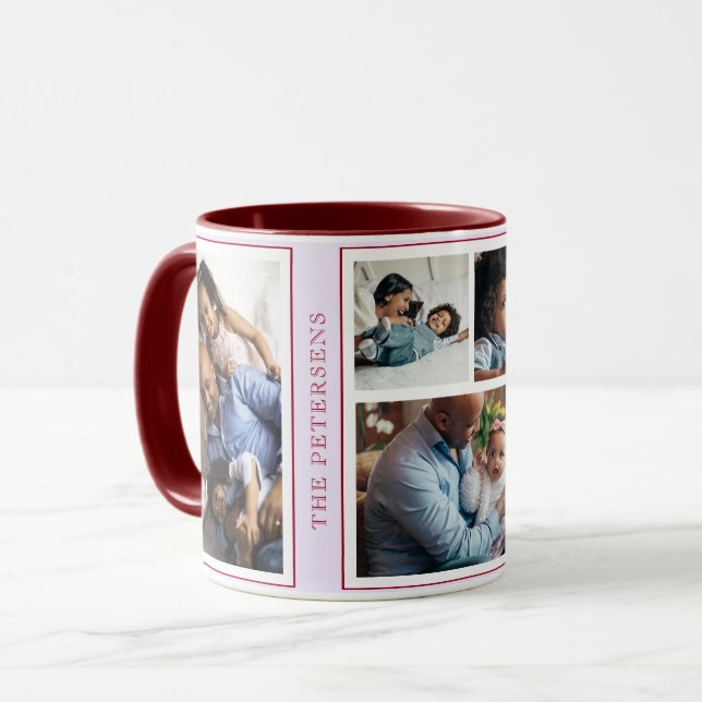Einfache Weihnachts-5-Foto-Collage lila burgundy Tasse (Vorderseite Links)